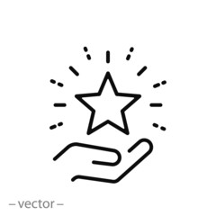 star on the hand icon, outline high reward, status good quality, star shine, thin line web symbol on
