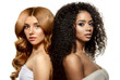 © Miramiska - Multi-ethnic beauty. Caucasian and African. Different ethnicity women on white background. Beautiful vogue girls.