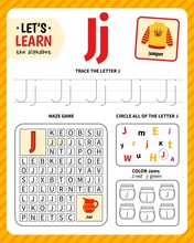 Kids Learning Material. Worksheet For Learning Alphabet. Letter J.