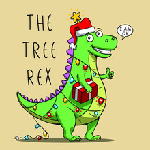Funny T Rex New Year Tree Cartoon Graphic Design