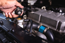 Hand Of Auto Mechanic Technician Service Check Cooling Water