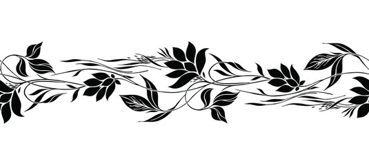 Seamless black and white flower border