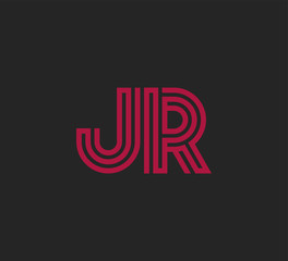 Sticker - Initial two letter red line shape logo on black vector JR