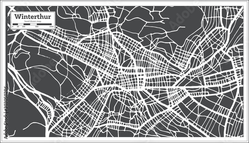 Fotomural Winterthur Switzerland City Map in Retro Style. Outline Map.