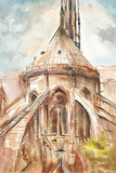 Fototapeta Paryż - Obraz malowany recznie akwarelą przedstawiający katedre Notre Dame w Paryżu