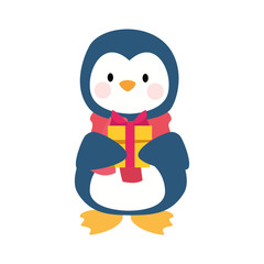 Wall Mural - cartoon christmas penguin with gift box icon