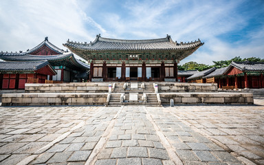 Wall Mural - Changgyeonggung Palace main hall view in Seoul South Korea - translation: Myeongjeongjeon hall