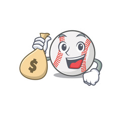 Wall Mural - Cartoon baseball with in a character holding money bag