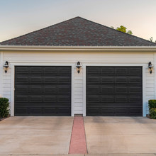 Square Double Garage With Short Driveway In Day