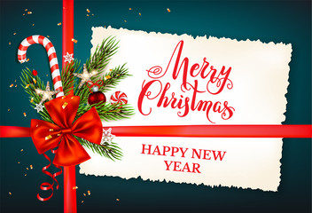 Wall Mural - christmas fir tree branches and ribbon