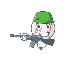 Cartoon Baseball With In A Character Army