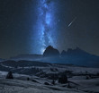Milky way over Alpe di Siusi in Dolomites at night