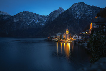 Wall Mural - Hallstatt Village and Mountains at night - Hallstatt, Austria