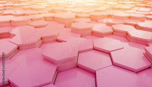 Pink hexagone background pattern 3D rendering
