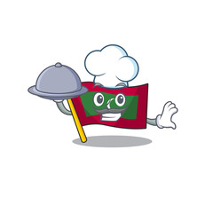 Sticker - Mascot flag maldives with in chef holding food character