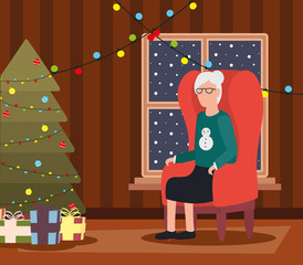 Sticker - grandmother in livingroom with christmas decoration