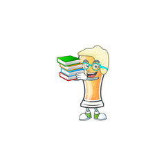 Poster - Fresh beer glass with cartoon character student bring book