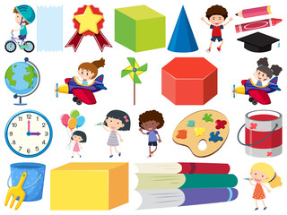 Poster - Set of isolated objects theme kids and school items