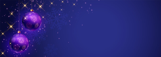 blue merry christmas banner with text space