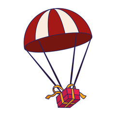 Sticker - parachute with gift box, flat design