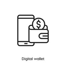 Digital Wallet Icon. Digital Wallet Vector Symbol. Linear Style Sign For Mobile Concept And Web Design. Digital Wallet Symbol Illustration. Pixel Vector Graphics - Vector	