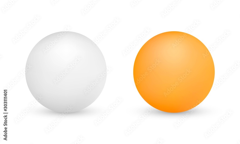 White and orange ping-pong balls isolated on white background. Vector illustration - obrazy, fototapety, plakaty 