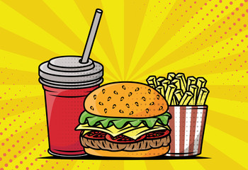 Wall Mural - delicious fast food pop art style