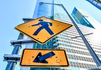 street crossing sign with blue sky , miami city usa america