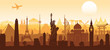 world famous landmark silhouette style with row design on sunset time,vector illustration