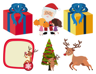 Wall Mural - Christmas set with many present boxes