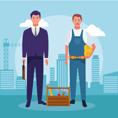 Wall Mural - cartoon businessman and repair man standing