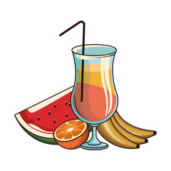 Canvas Print - tropical fruits and sunrise cocktail icon, colorful design