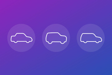 Canvas Print - sedan, suv and minivan line vector icons