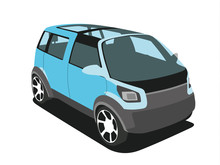 Minivan Blue Realistic Vector Illustration Isolated