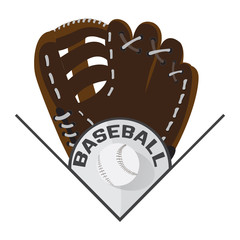 Sticker - Baseball shield with a field base, glove and ball - Vector illustration