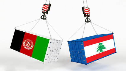 Wall Mural - Lebanon and Afghanistan flags on opposing cargo containers. International trade theme, import and export concept between two countries.
