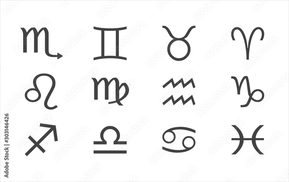 Set zodiac vector sign. Astrological symbol on white isolated background. - obrazy, fototapety, plakaty 