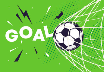 vector illustration of a football in a net goal, goal scored