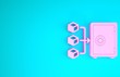 Pink Proof of stake icon isolated on blue background. Cryptocurrency economy and finance collection. Minimalism concept. 3d illustration 3D render