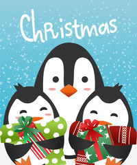  three penguin celebrating Christmas card design