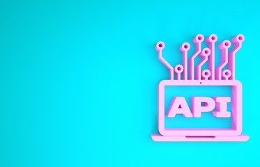 Pink Computer api interface icon isolated on blue background. Application programming interface API technology. Software integration. Minimalism concept. 3d illustration 3D render