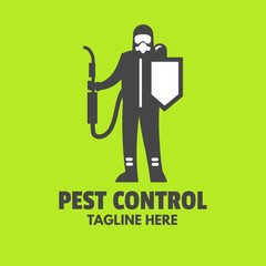 Pest control worker with sprayer logo design