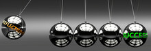 Reflections And Success - The Idea That Reflections Helps To Achieve Success And Happiness In Business, Work And Life Symbolized By English Word Reflections And A Newton Cradle, 3d Illustration