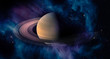 Saturn planet solar system with stars and surrounded by cosmic dust clouds. Science wallpaper. Elements of this image furnished by NASA.