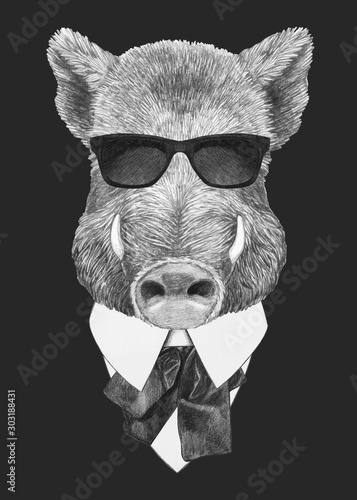 Foto-Plissee zum Schrauben - Portrait of Boar in suit. Hand-drawn illustration. Vector isolated elements.	 (von inst:@victoria_novak)