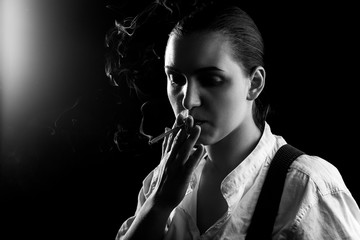 Wall Mural - young woman smoking