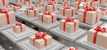 Logistics Center Full Of Christmassy Packed Parcels On Modern Individual Transport Platforms 3d-illustration