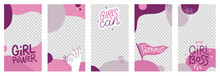 Vector Abstract Social Media Stories And Post Wallpapers With Girl Power Badges And Phrases