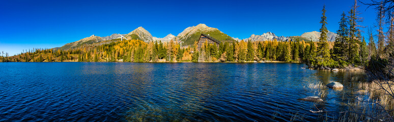 Wall Mural - Mountain lake Strbske pleso in National Park High Tatra, Slovakia, Europe