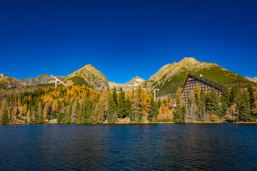 Wall Mural - Mountain lake Strbske pleso in National Park High Tatra, Slovakia, Europe